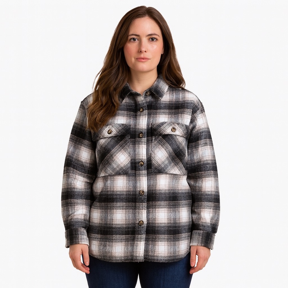 Wild Fable Black Brown White Plaid Flannel Button Shirt Jacket Shacket